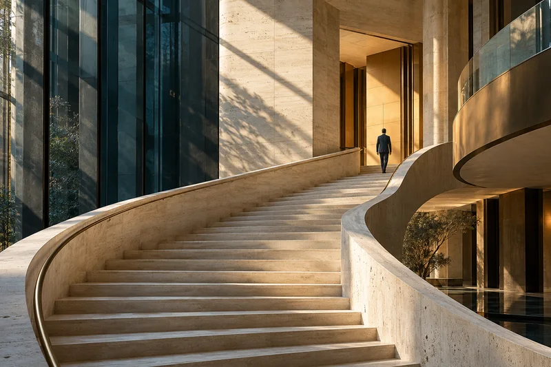 An imagined stone staircase opening toward the light